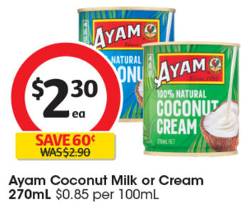Coles Ayam Coconut Milk or Cream 270mL offer
