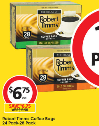 Coles Robert Timms Coffee Bags 24 Pack-28 Pack offer