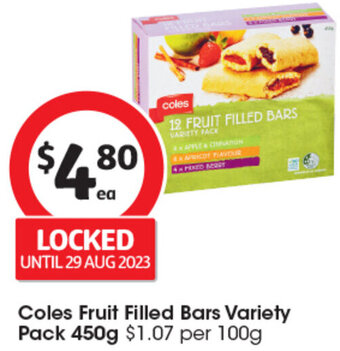 Coles Coles Fruit Filled Bars Variety Pack 450g offer