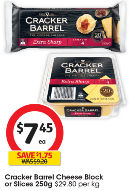 Cracker Barrel Cheese Block or Slices 250g offer at Coles