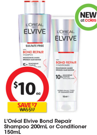 Coles L'Oréal Elvive Bond Repair Shampoo 200mL or Conditioner 150mL offer
