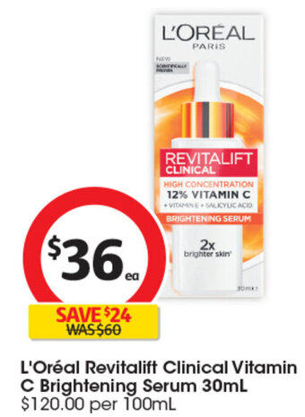 Coles L'Oréal Revitalift Clinical Vitamin C Brightening Serum 30mL offer