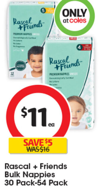 Coles Rascal + Friends Bulk Nappies 30 Pack-54 Pack offer