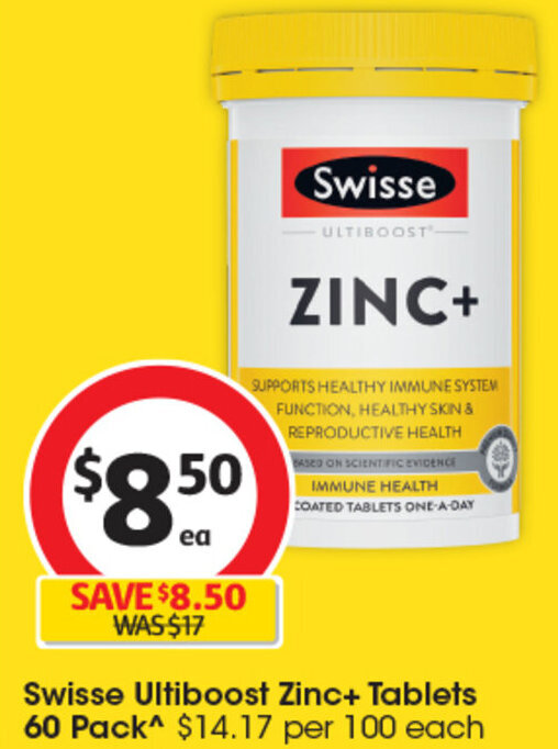 Swisse Ultiboost Zinc+ Tablets 60 Pack^ offer at Coles