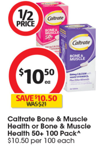 Coles Caltrate Bone & Muscle Health or Bone & Muscle Health 50+ 100 Pack^ offer