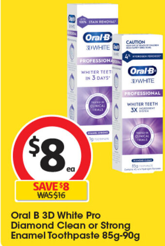 Coles Oral B 3D White Pro Diamond Clean or Strong Enamel Toothpaste 85g-90g offer