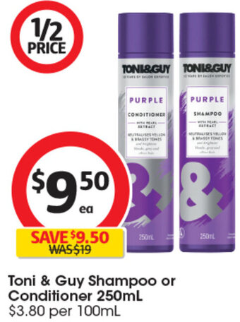 Coles Toni & Guy Shampoo or Conditioner 250mL offer