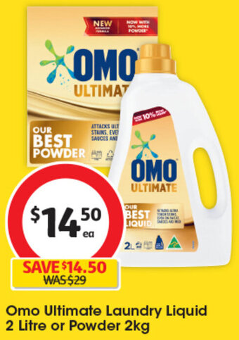 Coles Omo Ultimate Laundry Liquid 2 Litre or Powder 2kg offer