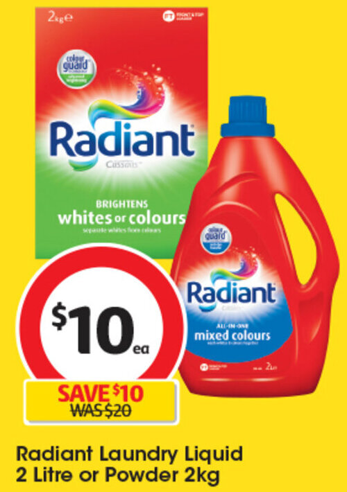 Radiant Laundry Liquid 2 Litre or Powder 2kg offer at Coles