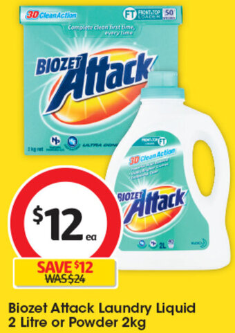 Coles Biozet Attack Laundry Liquid 2 Litre or Powder 2kg offer