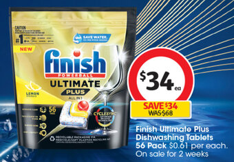 Coles Finish Ultimate Plus Dishwashing Tablets 56 Pack offer
