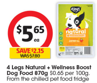 Coles 4 Legs Natural + Wellness Boost Dog Food 870g offer