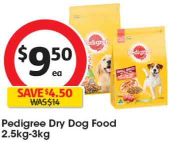 Coles Pedigree Dry Dog Food 2.5kg-3kg offer