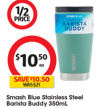 Coles Smash Blue Stainless Steel Barista Buddy 350mL offer