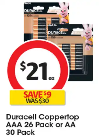 Coles Duracell Coppertop AAA 26 Pack or AA 30 Pack offer