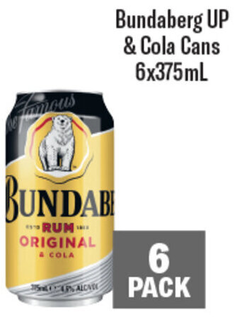 Coles Bundaberg UP & Cola Cans 6x375mL offer