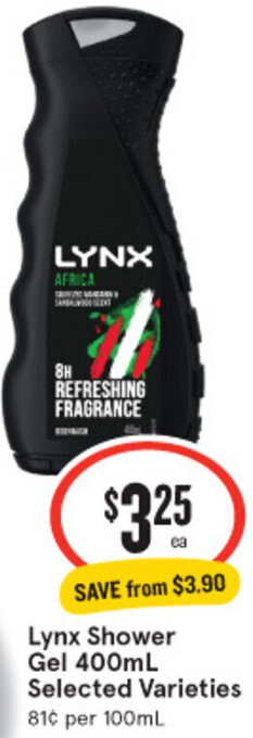 IGA Lynx Shower Gel 400mL Selected Varieties offer