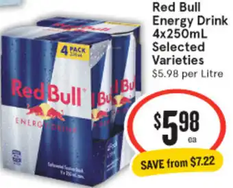 IGA Red Bull Energy Drink 4x250mL Selected offer