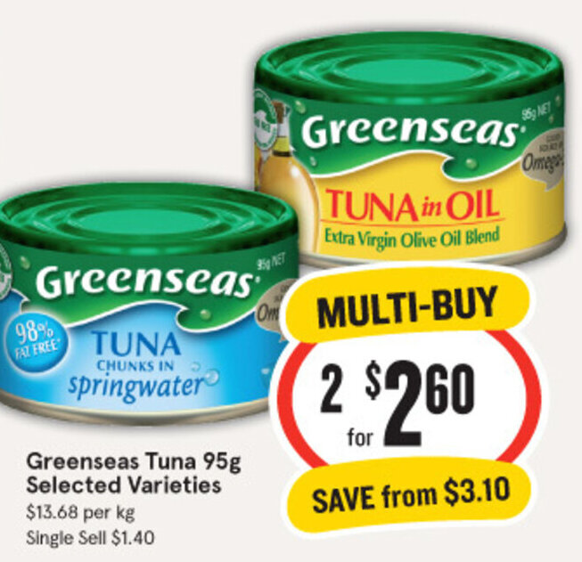Greenseas Tuna 95g Selected Varieties offer at IGA