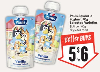 IGA Pauls Squeezie Yoghurt 70g Selected Varieties offer