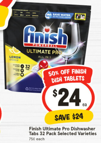 IGA Finish Ultimate Pro Dishwasher Tabs 32 Pack Selected Varieties offer