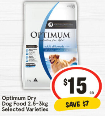 IGA Optimum Dry Dog Food 2.5-3kg Selected Varieties offer