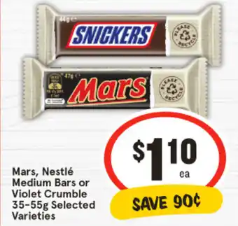 IGA Mars, Nestlé Medium Bars or Violet Crumble 35-55g Selected Varieties offer
