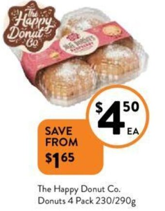 Foodworks The Happy Donut Co. Donuts 4 Pack 230/290g offer