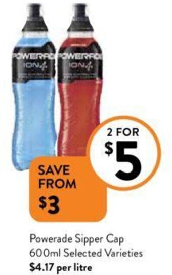Foodworks Powerade Sipper Cap 600ml Selected Varieties offer