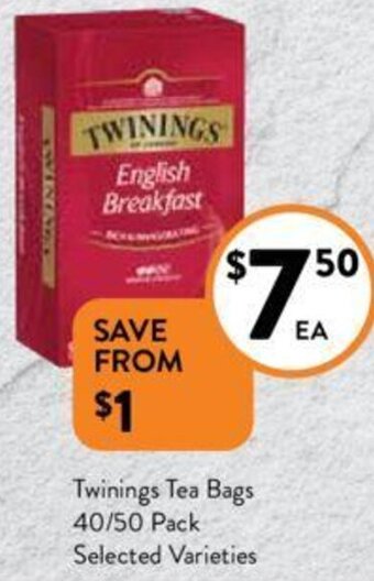 Foodworks Twinings Tea Bags 40/50 Pack Selected Varieties offer