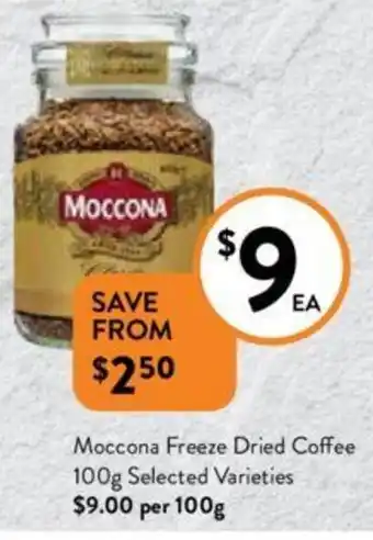 Foodworks Moccona Freeze Dried Coffee 100g Selected Varieties offer