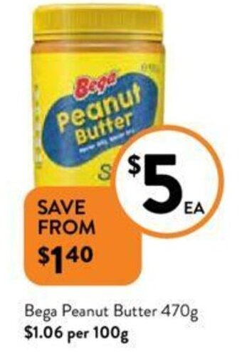 Foodworks Bega Peanut Butter 470g offer