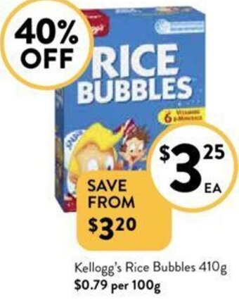 Foodworks Kellogg's Rice Bubbles 410g offer
