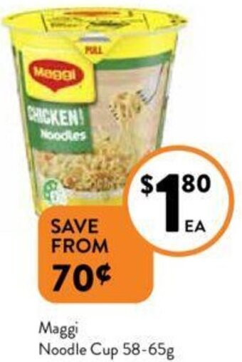 Foodworks Maggi Noodle Cup 58-65g offer