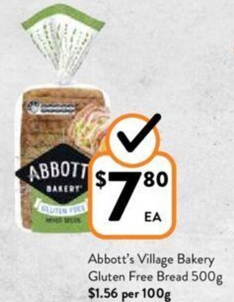 Foodworks Abbott's Village Bakery Gluten Free Bread 500g offer