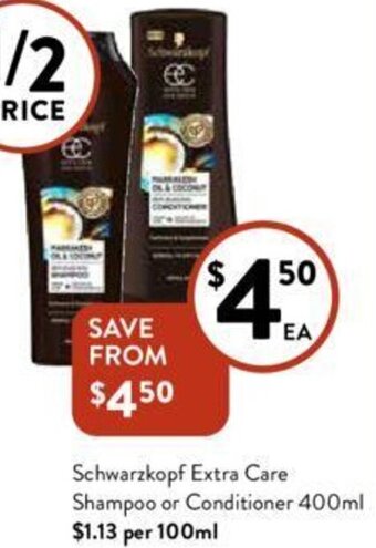 Foodworks Schwarzkopf Extra Care Shampoo or Conditioner 400ml offer
