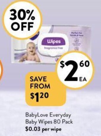 Foodworks BabyLove Everyday Baby Wipes 80 Pack offer