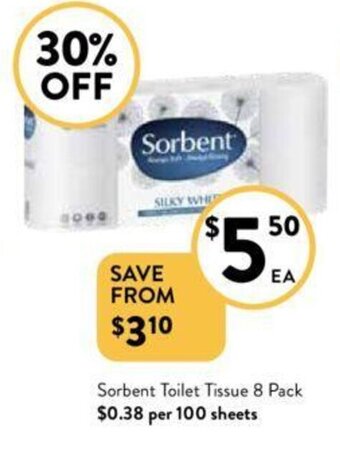 Foodworks Sorbent Toilet Tissue 8 Pack offer