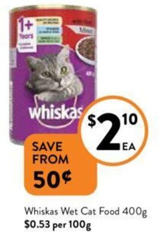 Foodworks Whiskas Wet Cat Food 400g offer