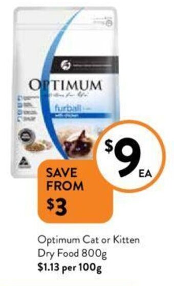 Foodworks Optimum Cat or Kitten Dry Food 800g offer