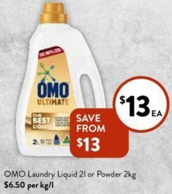 Foodworks OMO Laundry Liquid 21 or Powder 2kg offer