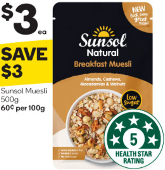 Sunsol Muesli 500g offer at Woolworths