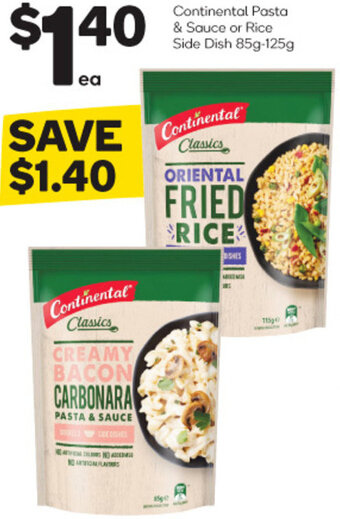 Woolworths Continental Pasta & Sauce or Rice Side Dish 85g-125g offer