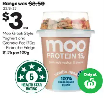 Woolworths Moo Greek Style Yoghurt and Granola Pot 170g offer