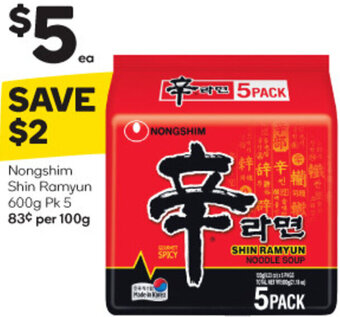 Woolworths Nongshim Shin Ramyun 600g Pk 5 offer
