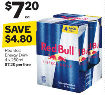 Woolworths Red Bull Energy Drink 4 x 250ml offer