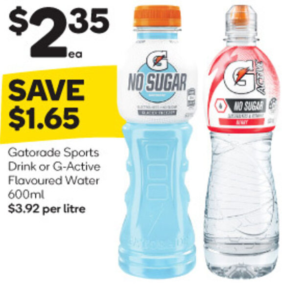 Gatorade Sports Drink or GActive Flavoured Water 600ml offer at Woolworths