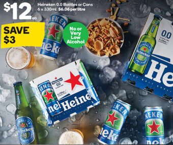 Woolworths Heineken 0.0 Bottles or Cans 6 x 330ml offer