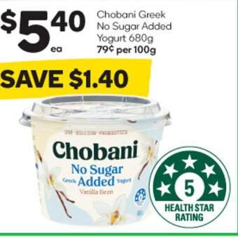 Woolworths Chobani Greek No Sugar Added Yogurt 680g offer