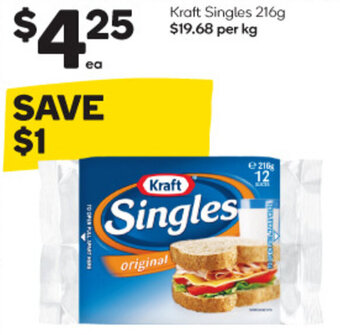 Woolworths Kraft Singles 216g offer